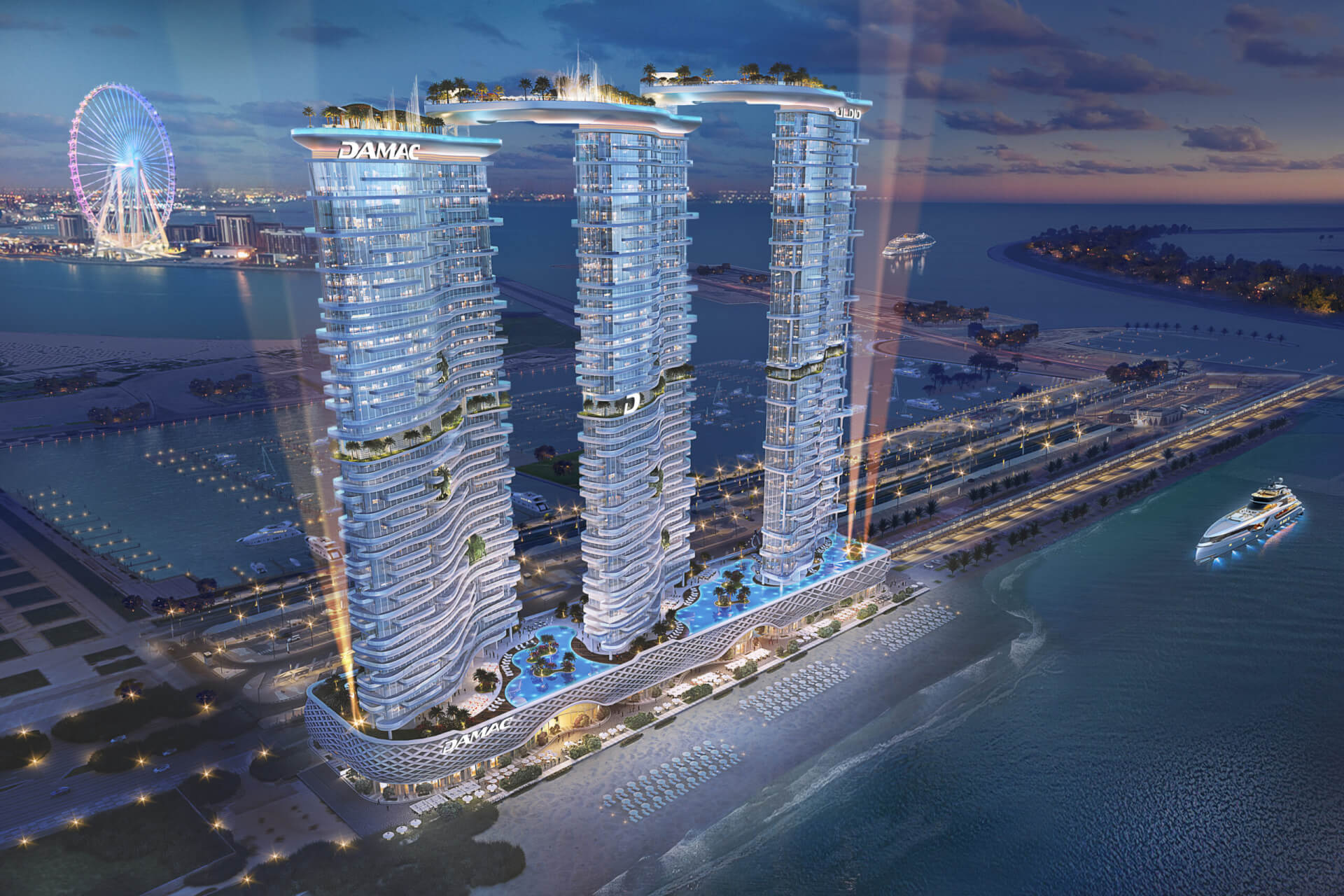 DAMAC Bay _Night View_2301120 R002 Canal Heights